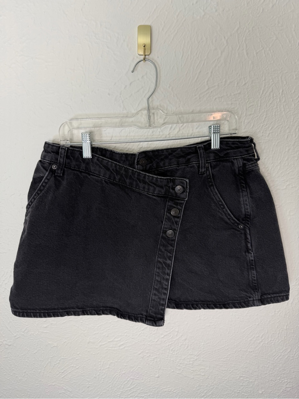 We The Free Free People Size 32 Black Denim Asymmetric Mini Skort Skirt